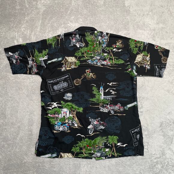 Harley Davidson Tori Richard Hawaiian Shirt Mens Medium Loop Collar Hula Biker - Picture 2 of 14